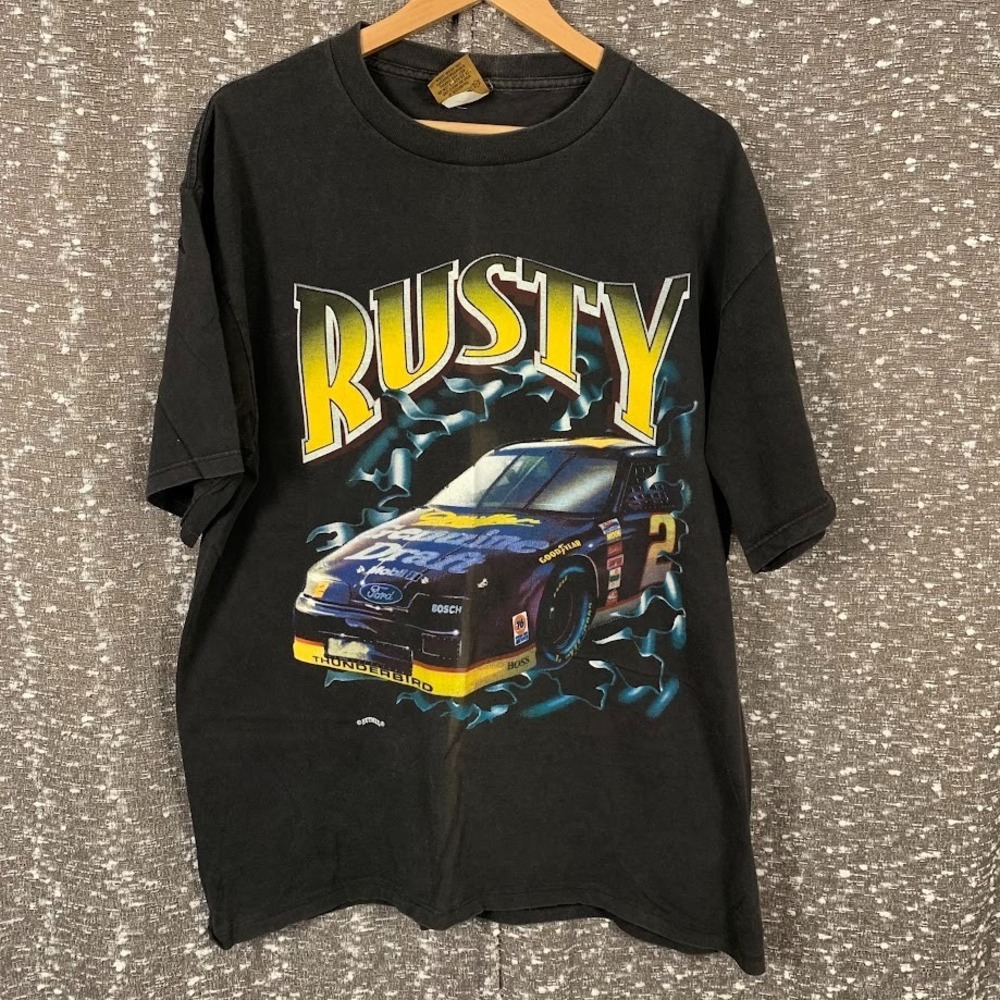 Vintage Rusty‎ Wallace 2 Sided Nutmeg Mills Big Print Nascar Shirt Size Large